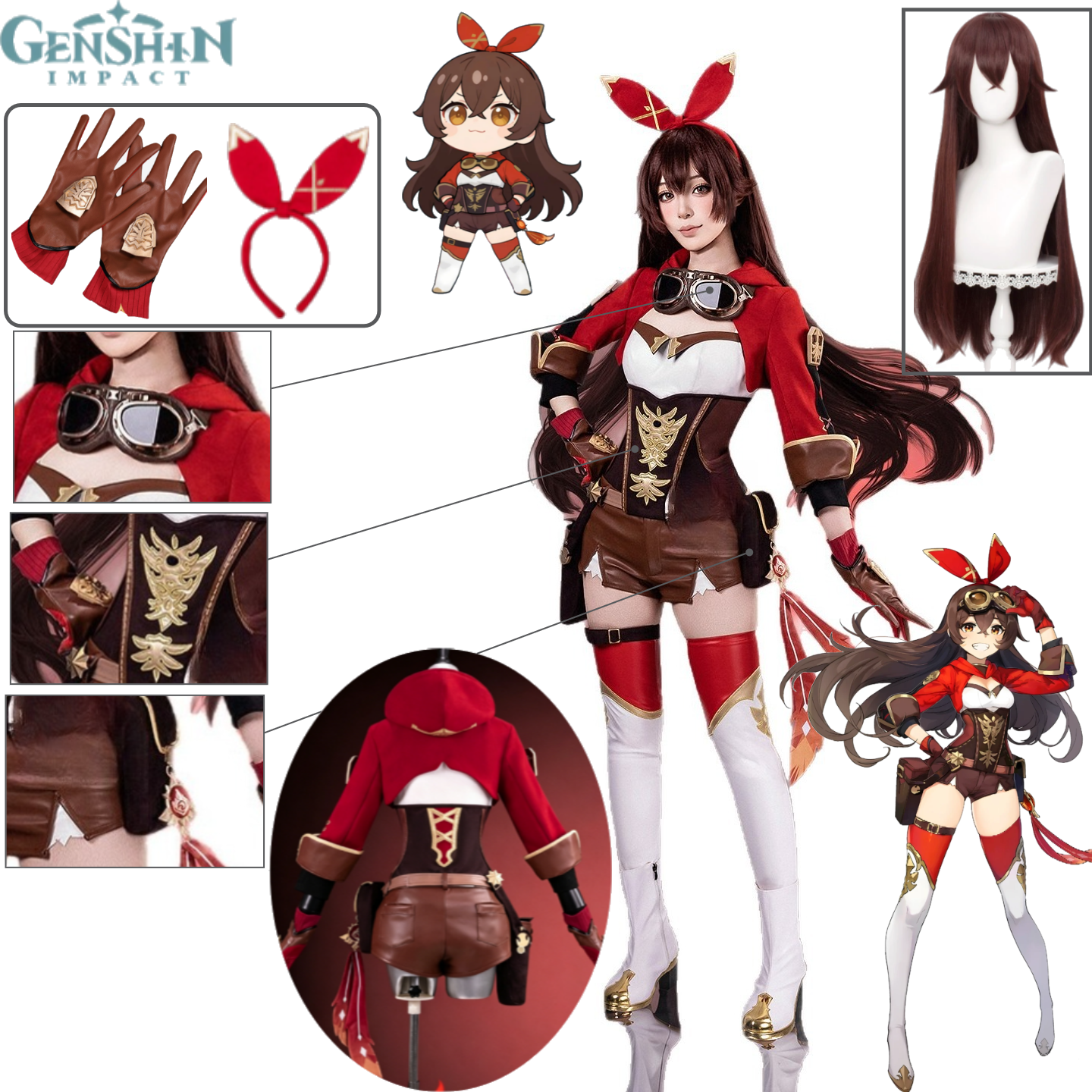 Anime Cosplay Glasses - Genshin Impact Amber Cosplay Costume Knights