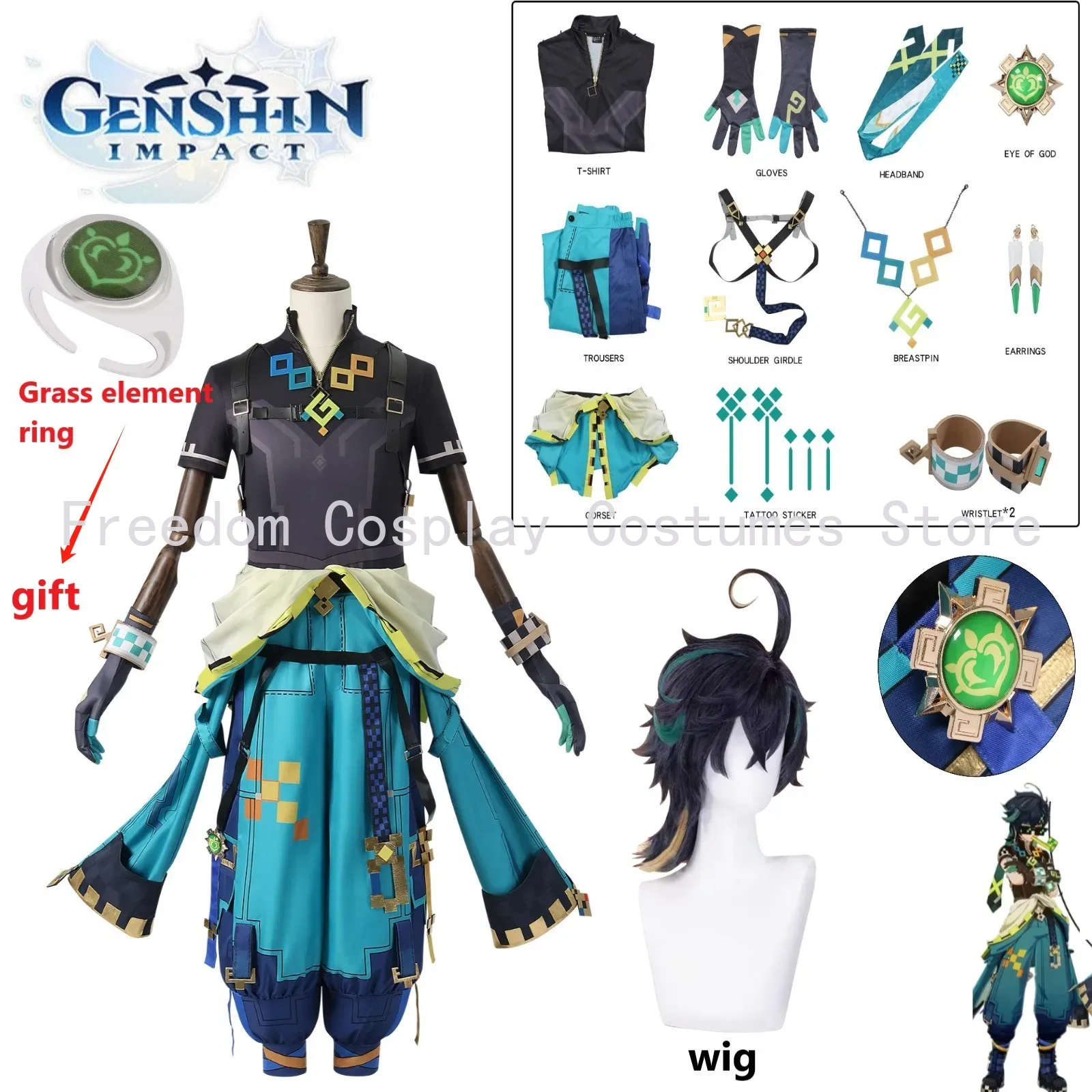 Game Genshin Impact Kinich Cos - Anime Cosplay Wig 리뷰 및 가격